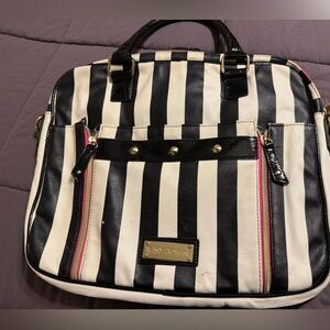 Betsy Johnson White Striped Laptop Bag